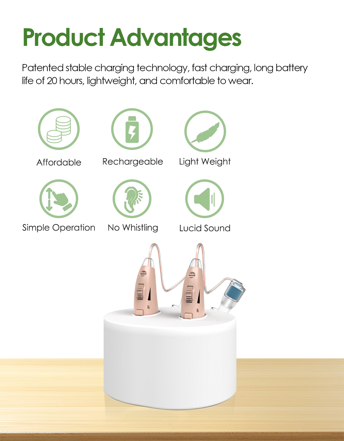 Affordable Hearing Aids | best hearing aids for seniors | rechargeable | Clear Sound | Comfortable Wear | lightweight | 20 Hours of Use | Beige