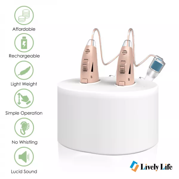 Get the best inexpensive hearing aids with LivelyLife. Our affordable OTC hearing aids are designed for seniors, offering clear sound, no whistling, ergonomic fit, and easy volume control with magnetic charging.